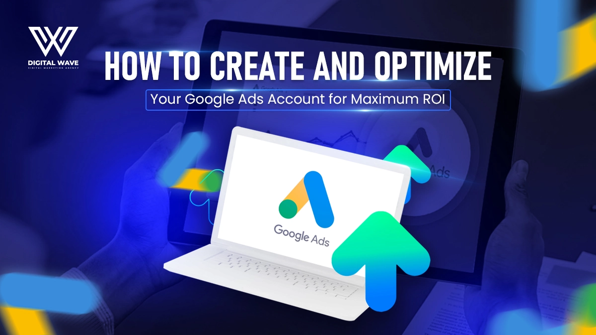 Google Ads account interface showing campaign setup and performance metrics.